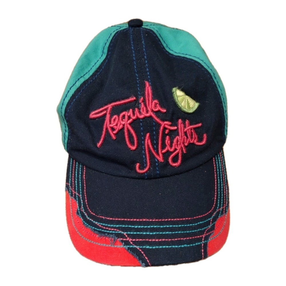 Catchfly Tequila Nights Baseball Cap Hat Teal Navy Pink Distressed Adjustable